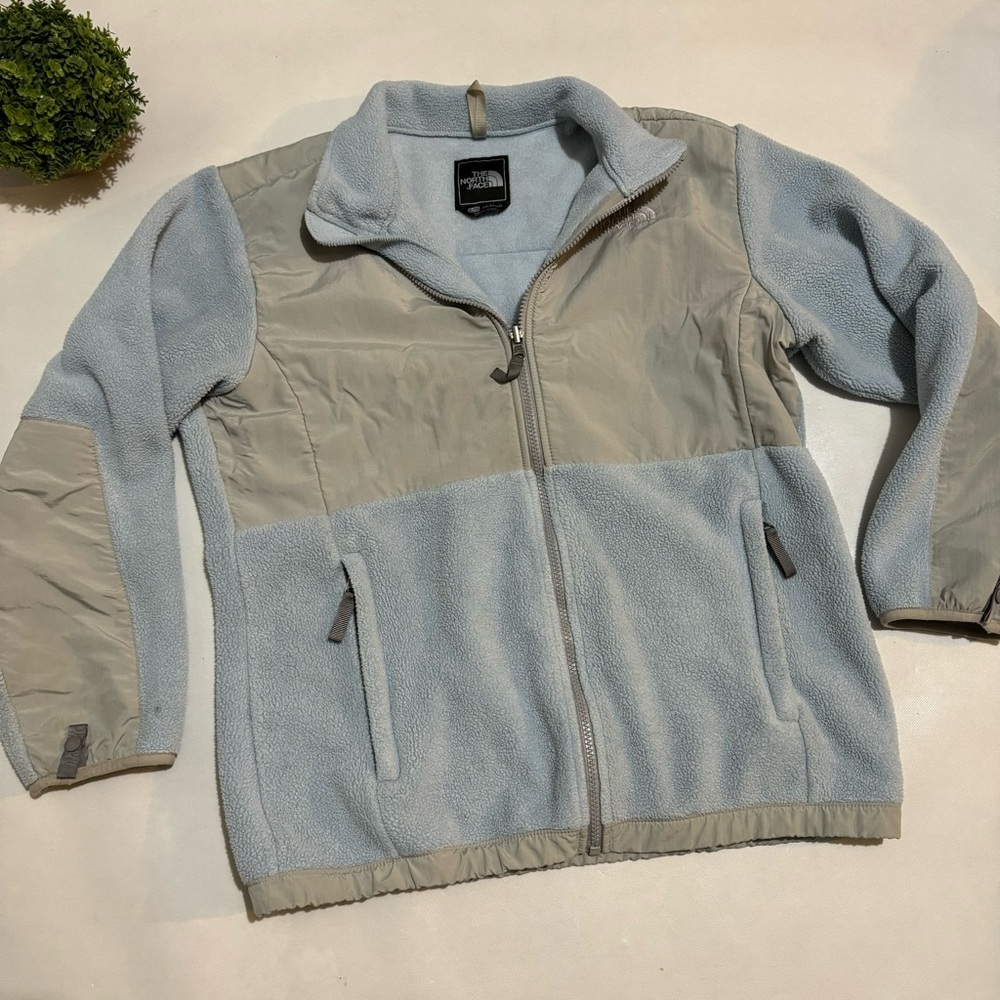 The North Face Light Blue Gray Fleecee Winter Denali Jacket Coat Girls Size XL